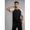 Drop Shoulder Black Baseball Round Neck Short Sleeve T-shirt