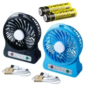 2Piece Combo Rechargeable USB Portable 3 Speed Mini Fan with LED Torch