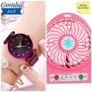 Trendy Magnetic Fashionable Luxury Stainless Steel Watch And Mini Fan.