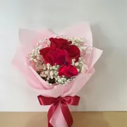 Simple wrapped Roses Bouquet 5 stems of roses