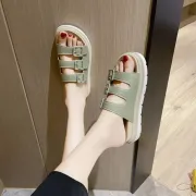 2023 New Summer Women's Sandals Stitching Surface Buckle Thick Bottom Sports Harajuku Style Beach Flat