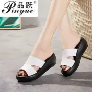 Hollow Out Wedges Platform Sandals Genuine Leather Slip on Peep Toe For Women's - Fashion | Women's Footwear |