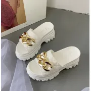 Luxurious 9cm / 3.5 Inch Height Wedge Slippers Fashion Outdoor Wear Thick Bottom Platform Slides Comfortable Sandal