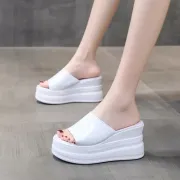 New Flat Increased Inner Women Sandals Outside Wedge Thick Platform Peep-toe Ladies Slides Super High