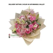 Charming Pink Lily & Pink Rose Bouquet