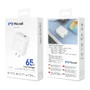 MICCELL 65W GaN Charger | 3-Port Fast Charging Adapter (2×USB-C + USB-A) | PD Power Delivery | Universal 110–240V | Travel-Friendly | VQ-65W