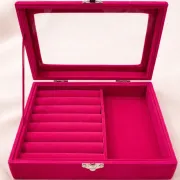 Premium Velvet Jewelry Organizer Box with Glass Display Lid