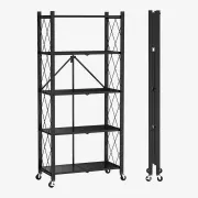 Heavy-Duty 5-Tier Foldable Metal Storage Rack with Wheels