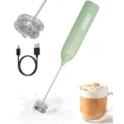 Electric Milk Frother Handheld, 3-Speed Rechargeable Drink Mixer with USB-C, Dual Whisk Head Mini Coffee Blender Wand for Latte, Cappuccino, Matcha, Hot Chocolate & Egg Beating