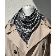 Magnetic Buckle Scarf, Printed Silk Square Neck Wrap, Autumn Winter Fashion Head Scarf