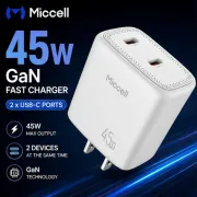 Miccell 45W GaN Technology Dual USB-C PD Power Delivery Wall Charger - White