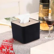 Square Shape Wooden Cover Plastic Tissue Box Holder | Paper Napkin Dispenser Case - Black