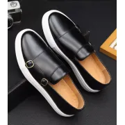 Men's Leather Shoes Men Loafers Mens Slip-on Outdoor Flats Monk Shoes ﻿