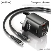 MOXOM LX HC825 30W Dual Port USB C & USB-A Fast GaN Charger With LCD Screen