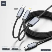 Moxom MX-CB341 PD100W/30W Meter Fast Charging Data Cable (Type-C to C & Lightning, 1.2m)