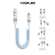 Yesplus YS-882 Spring 4 In 1 Fast Charging Data Cable (240W Quick Charge, USB Type-C & Lightning Spiral)