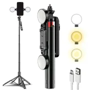 P185K 6ft Quadpod Selfie Stick Tripod With Dual Ring Lights & Bluetooth Remote