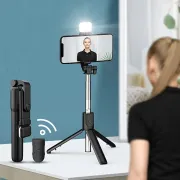 R1S Selfie Stick Tripod With Bluetooth Remote And Selfie Light