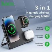 Hoco CQ1 3 In 1 Qi Magnetic Wireless Charger Station For iPhone Earbuds And Watch