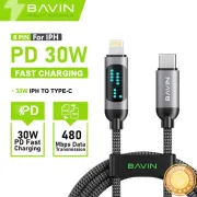 BAVIN CB377 1M PD Fast Charging Data Cable 30W With LED Display Nylon Braided