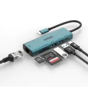 Onten UC122 6 In 1 USB-C / Type-C To SD + TF Card + USB 3.0 HUB With 5V Input & 100Mbps Network Card