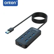 Onten OTN 8121 USB 3.2 Gen 1 6-Port 5G Hub with Ethernet card and One-click Lock Screen Button
