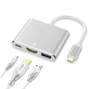 Type C To HDMI 3 In 1 4K Adapter 3.0 USB Port And Type C 3.1 Female Charging Port