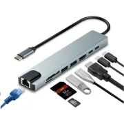 8 In 1 USB Hub C To HDMI RJ45 Adapter