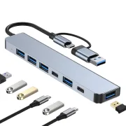 7 In 1 Aluminum Metal USB And Type C Hub For PC USB Extender