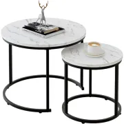 Modern Coffee Tables Set of 2 with Marble Finish Top for Living Room, Accent Furniture with Gold Metal Frame (Gold White)
