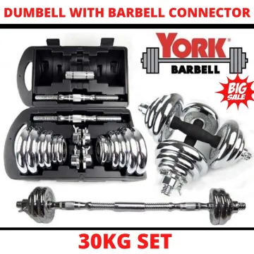 York 30Kg Adjustable Dumbbell Set With Barbell Connector