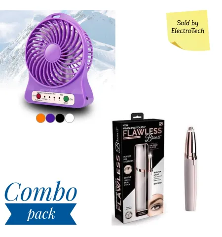 Flawless Brows Perfect For Eyebrows / Facial Hair Removal ( Rechargeable) And Mini Fan Combo Set.