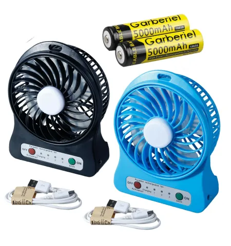 2Piece Combo Rechargeable USB Portable 3 Speed Mini Fan with LED Torch