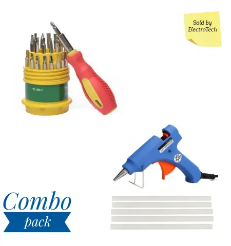 31 in 1 Screw Driver Tool Set And 20w Hot Glue Gun With 5pic Glue Stick.