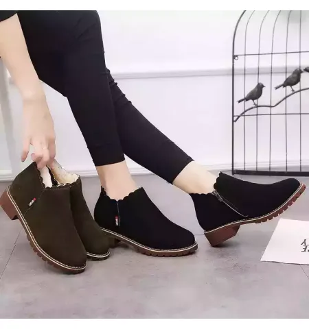Luxurious New Trendy Sweet Lamb Wool Zipper Ankle Winter Boots For Women ( 2058 )