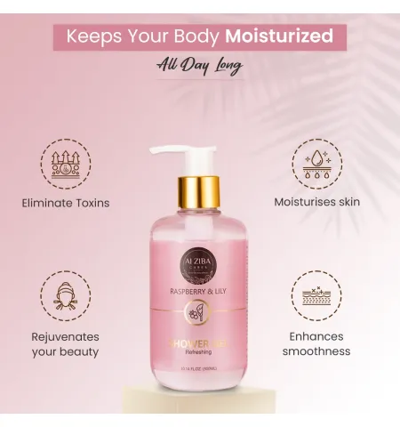 ALZIBA Cares Raspberry & Lily Refreshing Shower Gel Body Wash - 300 ML