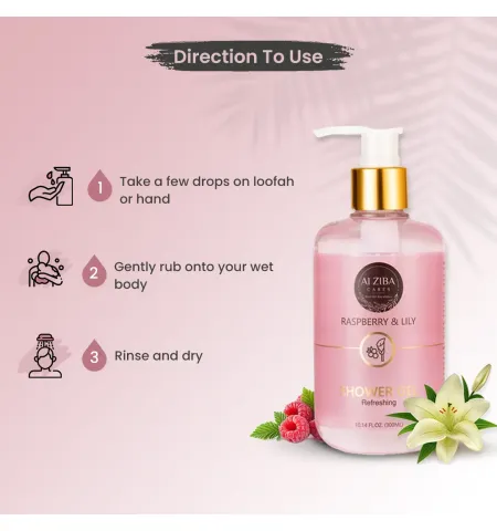ALZIBA Cares Raspberry & Lily Refreshing Shower Gel Body Wash - 300 ML