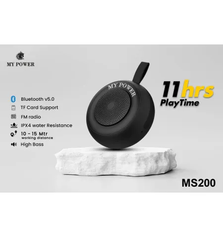MyPower MS200 Portable Bluetooth speaker, Waterproof Speaker, High Sound Quality, Small size Black Color Speaker MS200