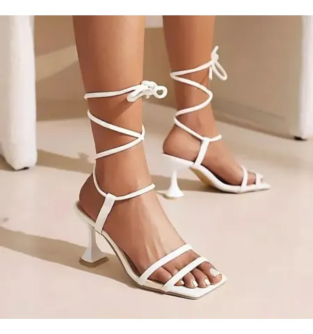 Summer White Black Women Sandals Fashion Cross Tied High Heels Shoes Party Lace Up Pumps Black Heels - Fashion |