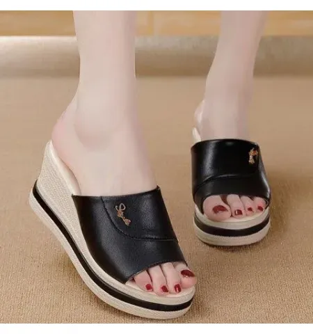 Fashion Flip Flops 7Cm Leather Shoe Slippers Platform Summer Shoes Open Toe Wedges Sandals For Women | Fashion | Sandals For Women