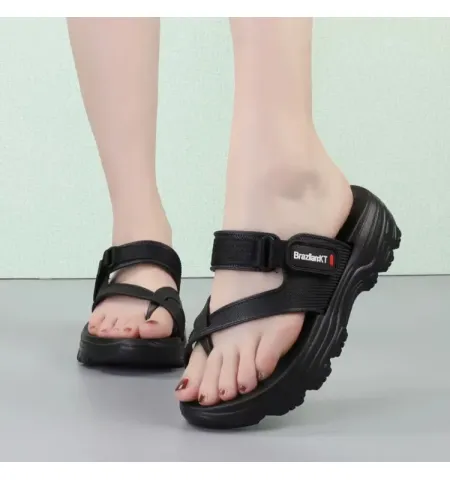 New Korean Version Thick Bottom Fitting Sandals Women's Single Finger Velcro Slippers 8022 - Fashion |