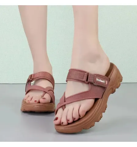 New Korean Version Thick Bottom Fitting Sandals Women's Single Finger Velcro Slippers 8022 - Fashion |