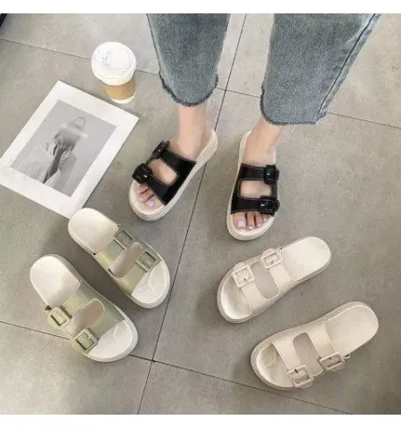 Newly Women Flat Sandals PU Footbed Casual Wedges Slip On Slides Slippers Shoes Thick Soft Sole - Fashion |