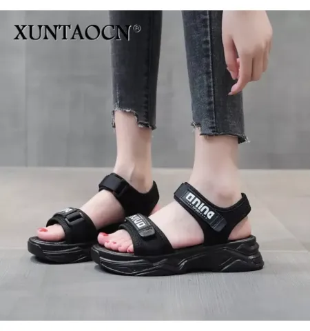 New Summer Heel Platform Women Sandals Fashion Letters Hook & Loop Mesh Wedges Shoe - Fashion | Women's Footwear |