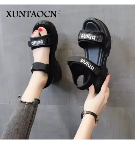 New Summer Heel Platform Women Sandals Fashion Letters Hook & Loop Mesh Wedges Shoe - Fashion | Women's Footwear |