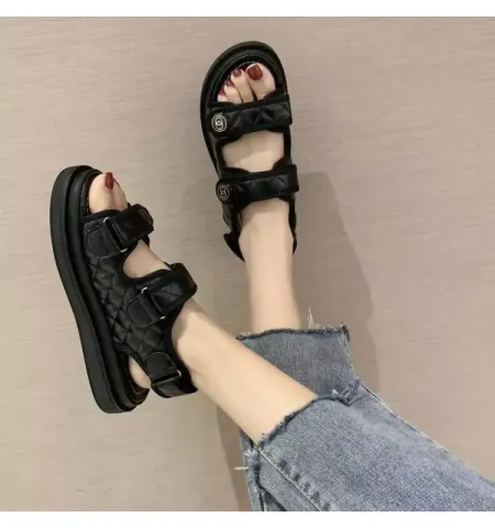 Korean Hook & Loop Open Toes Fashion Mesh Breathable Platform Comfortable Non-Slip Casual Sandal - Fashion |