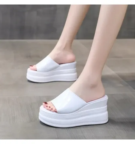 New Flat Increased Inner Women Sandals Outside Wedge Thick Platform Peep-toe Ladies Slides Super High