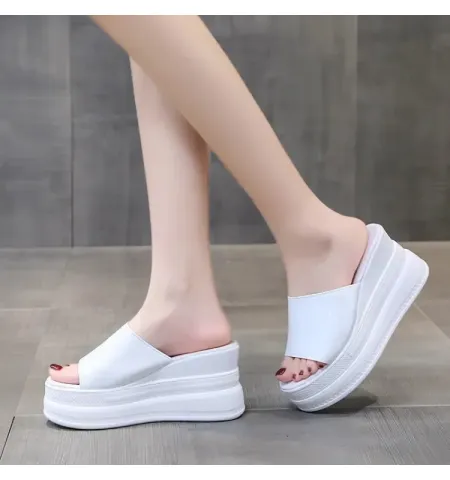 New Flat Increased Inner Women Sandals Outside Wedge Thick Platform Peep-toe Ladies Slides Super High