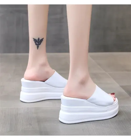 New Flat Increased Inner Women Sandals Outside Wedge Thick Platform Peep-toe Ladies Slides Super High