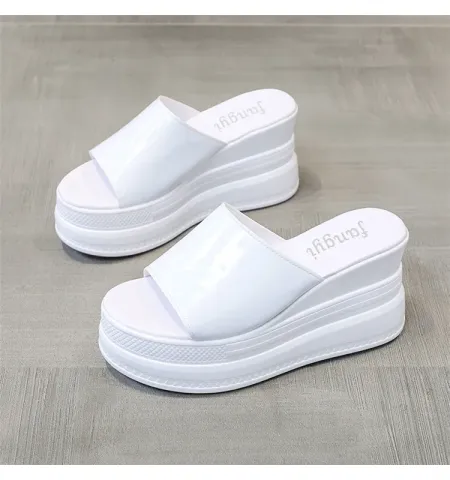 New Flat Increased Inner Women Sandals Outside Wedge Thick Platform Peep-toe Ladies Slides Super High